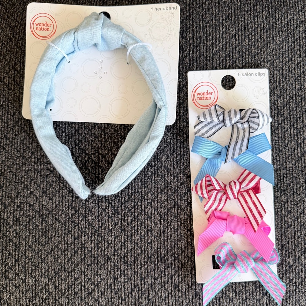 Wonder Nation Blue Headband and Bow Clip Set